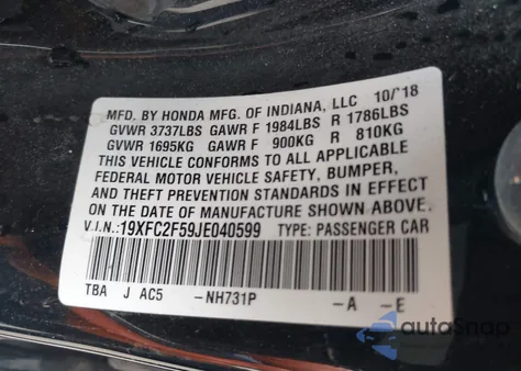 2018 Honda Civic Lx from USA, damaged, VIN 19XFC2F59JE040599